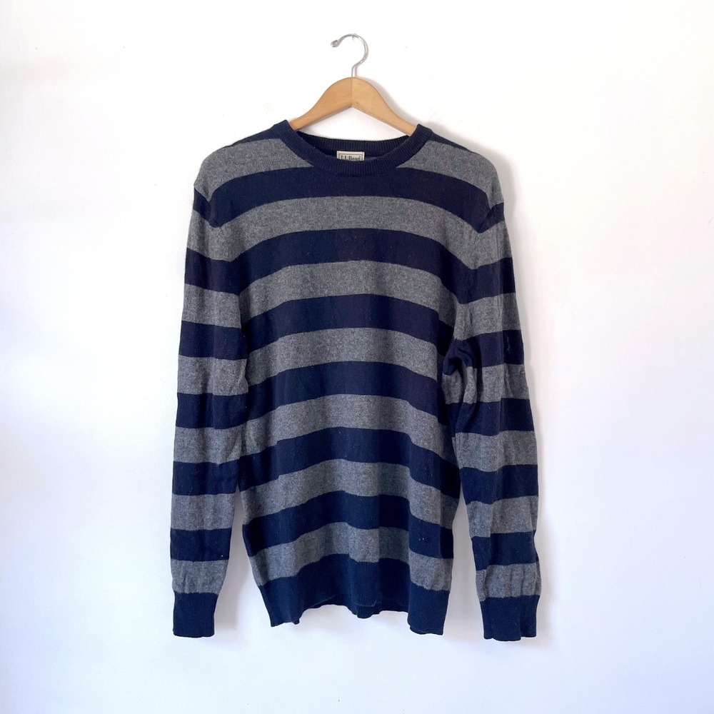 LL Bean Striped Crewneck Sweater XL Lambswool Preppy Fisherman Coastal Y2K